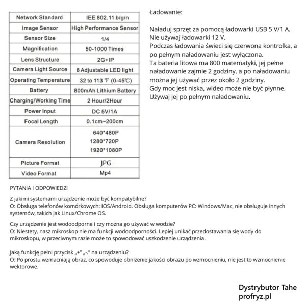 Kamera Trychologiczna Tahe instrukcja